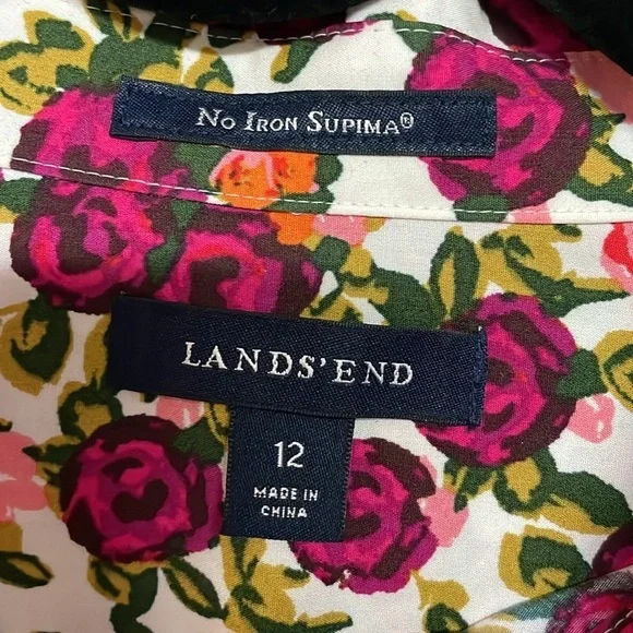 Lands' End size 12 Pink Floral Print No Iron Supima Button Down Shirt - Picture 5 of 7
